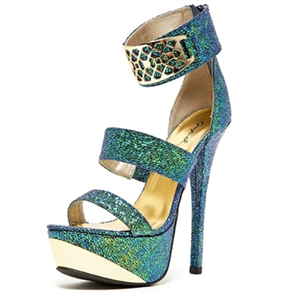 Qupid Iridescent Metallic Open Toe Plateform - image 1